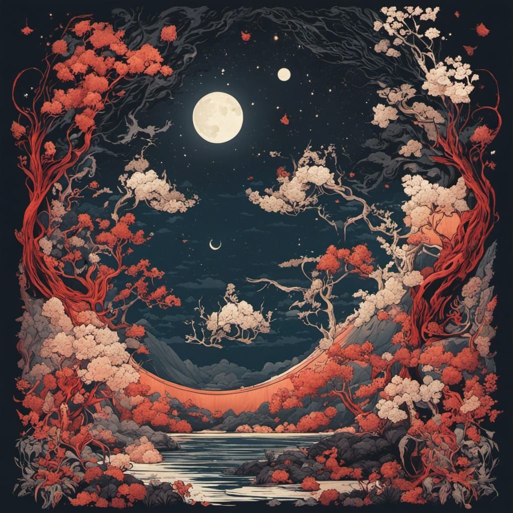 Magic Sea Cherry Blossom Trees in Fantasy Ink