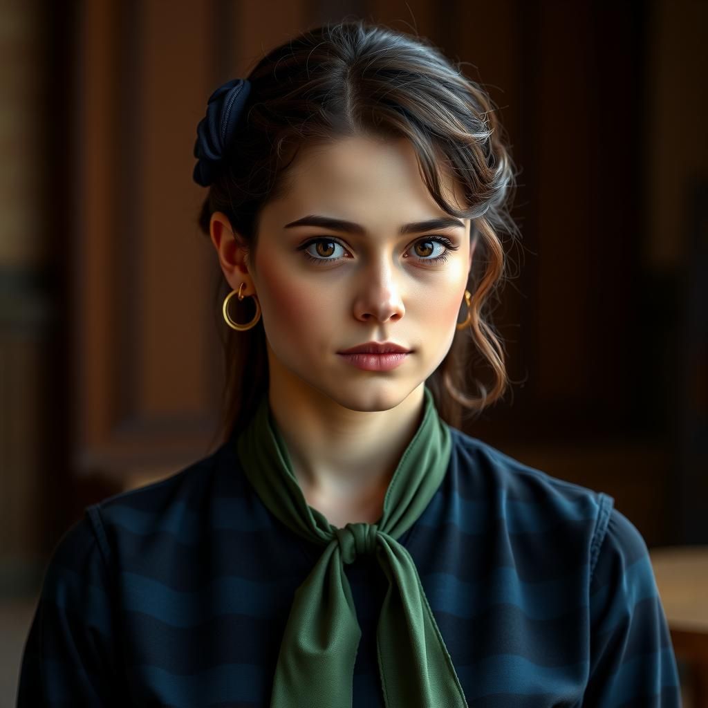 Padme Amidala in Dark Blue Shirt and Green Tie