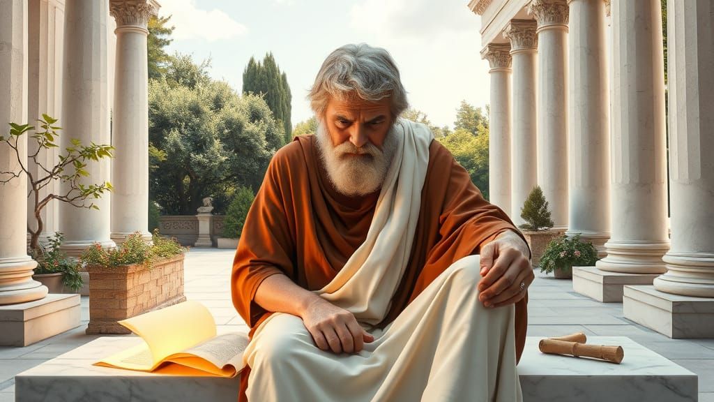 Socrates in Serene Athenian Courtyard