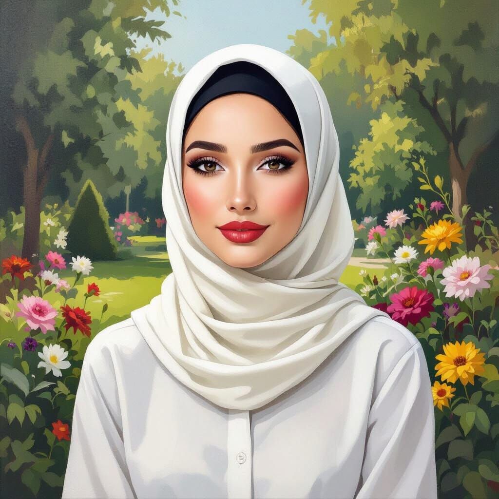 Minimalist Oil Painting of Elegant Hijabi Woman