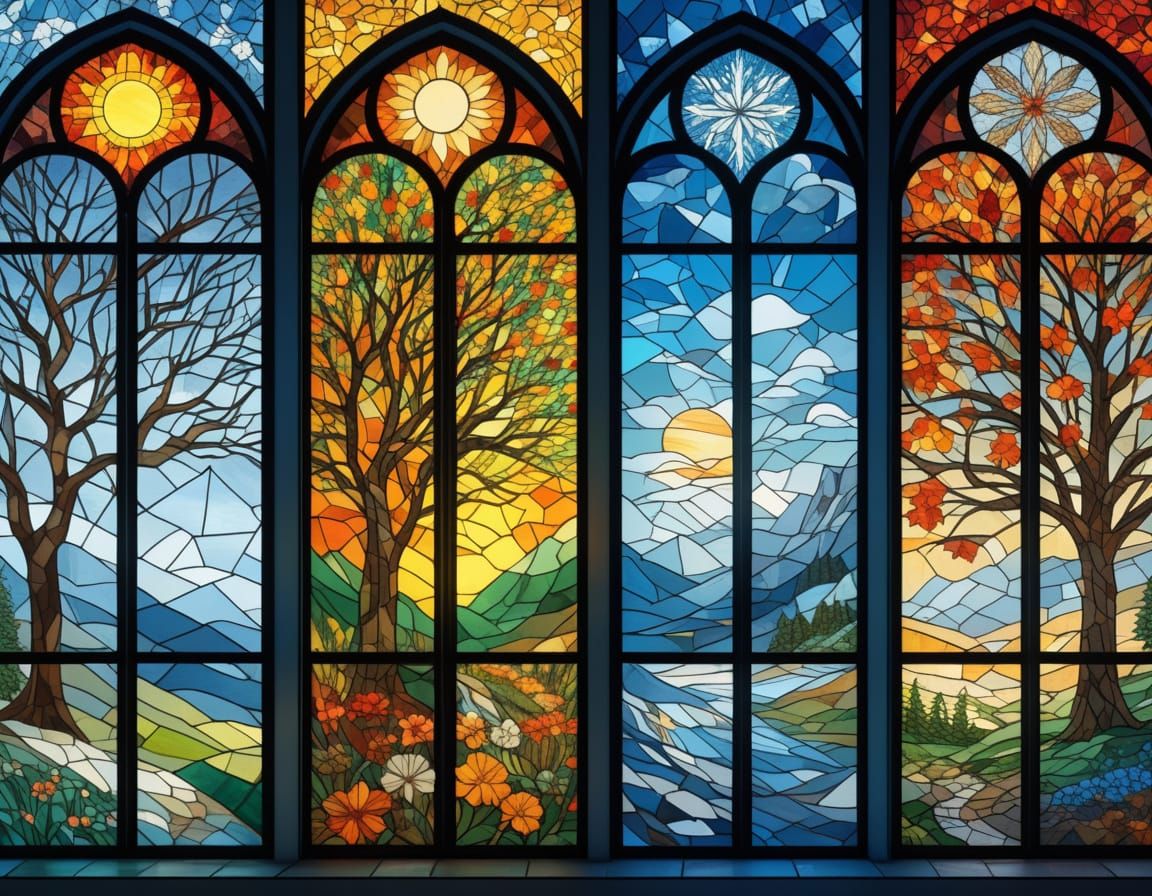 Four Seasons Mosaic Stained Glass Window