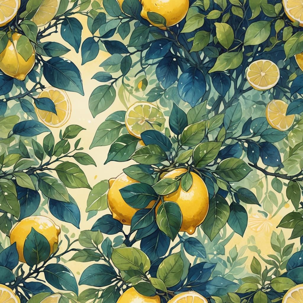 Vibrant Anime Lemon Logo in Watercolor Style