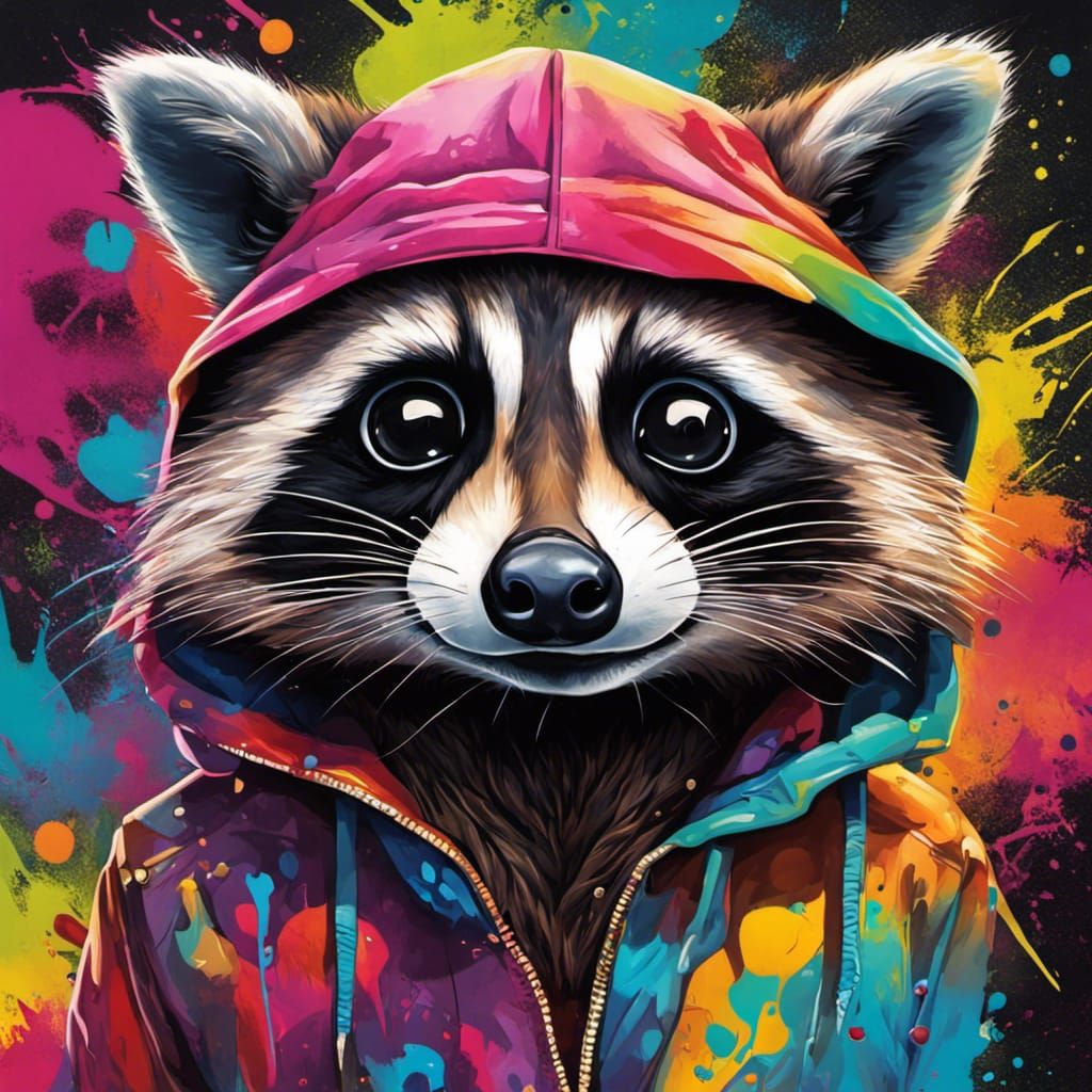 Colorful Raccoon Graffiti Art with Big Eyes