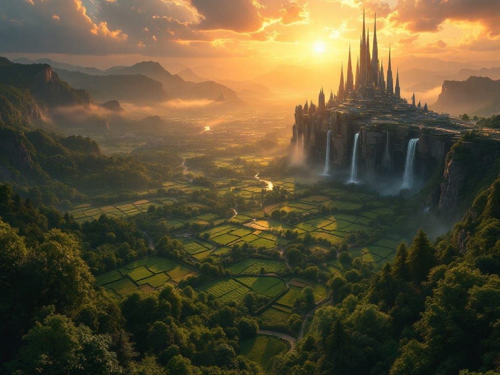 Ethereal Futuristic Metropolis on a Serene Plateau