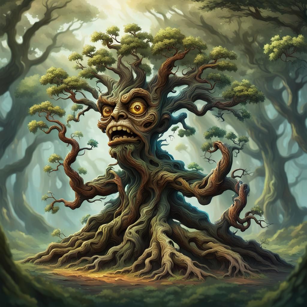 Anthropomorphic Tree Creature in Hyperrealistic Style