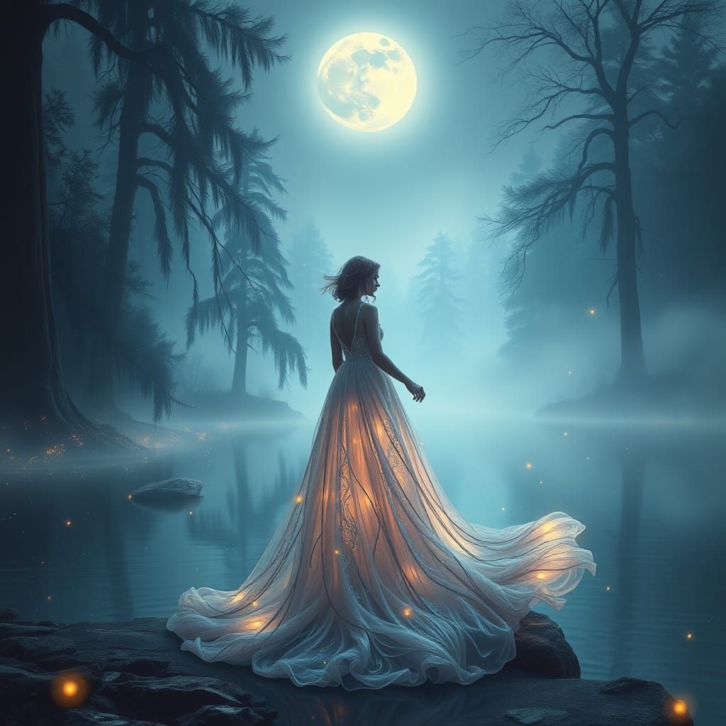 Ethereal Fantasy Scene in Shimmering Blues and Purples