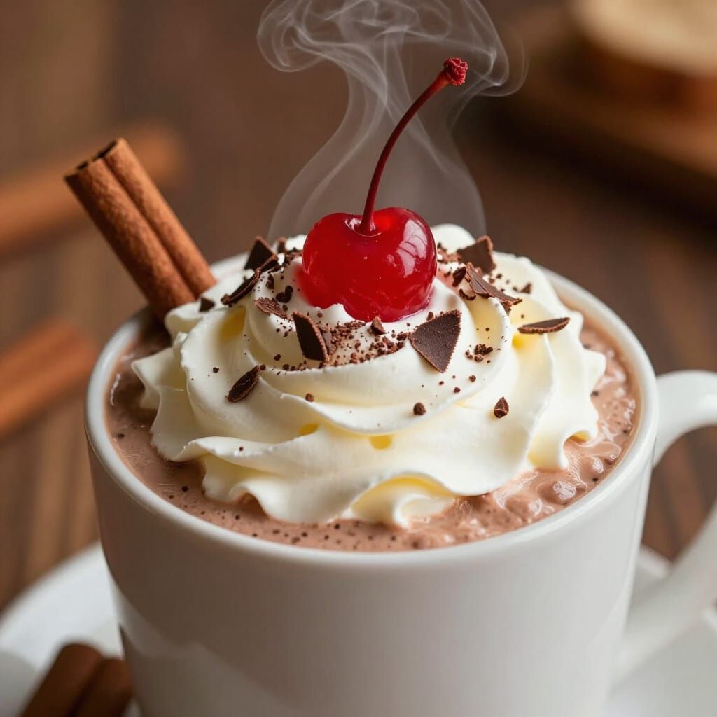 Steaming Hot Cocoa With Whipped Cream and Cherry