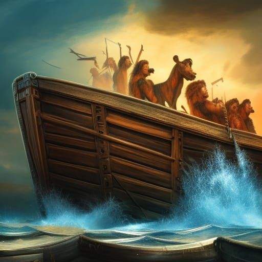 Hyperrealistic Noah's Ark and Noah