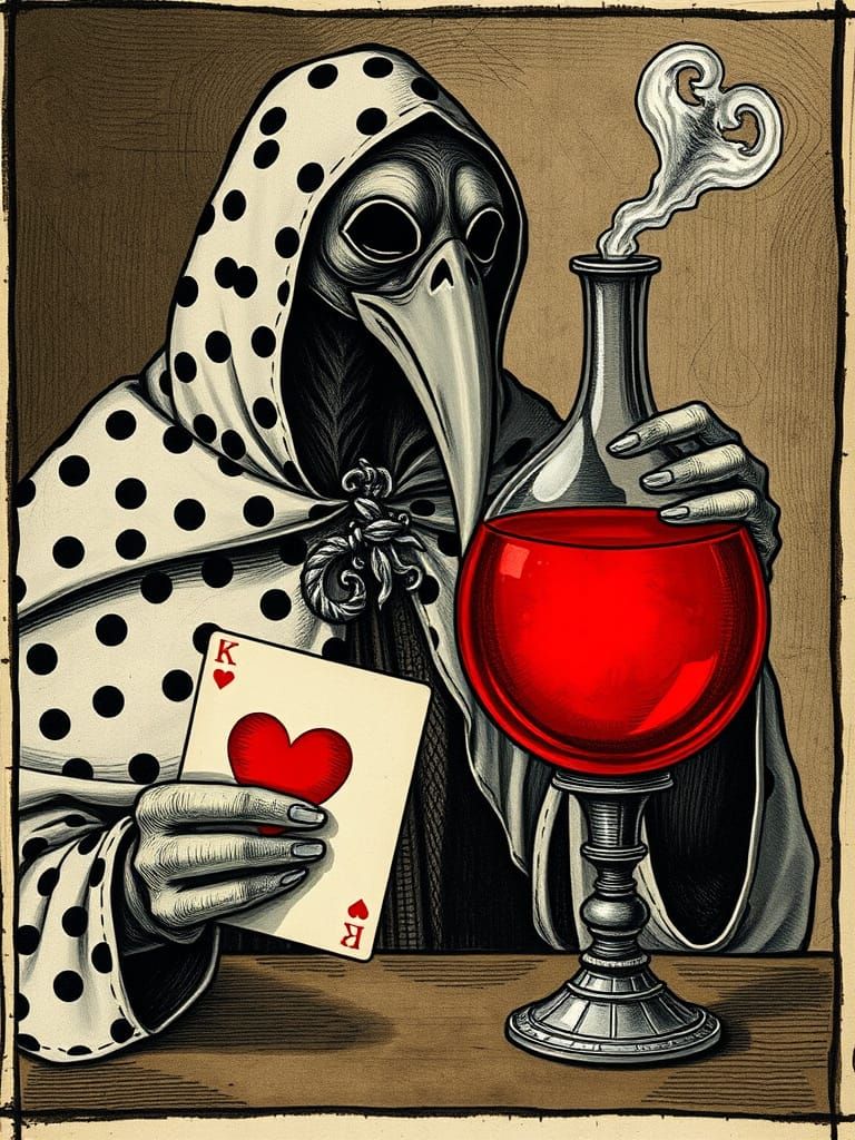 Plague Doctor in Polka-Dot Cape, Medieval Style