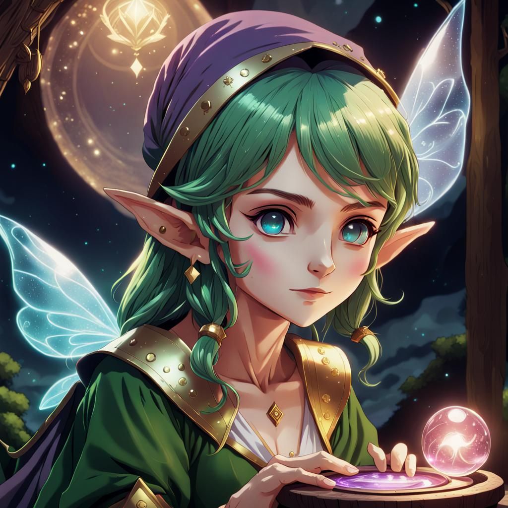 Surreal Elf Fortune Teller in Vibrant Cel-Shaded Style