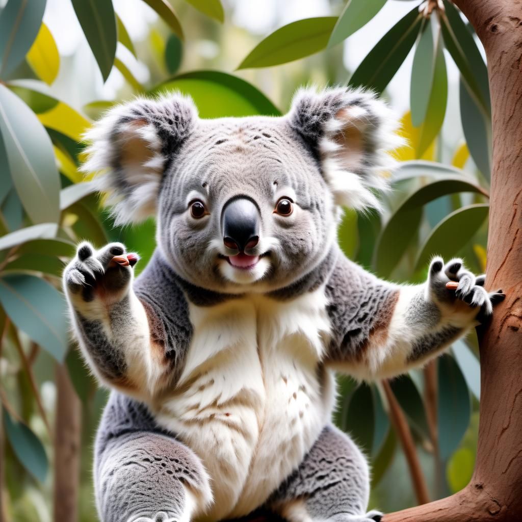 Happy Fluffy Koala Bear with Open Arms