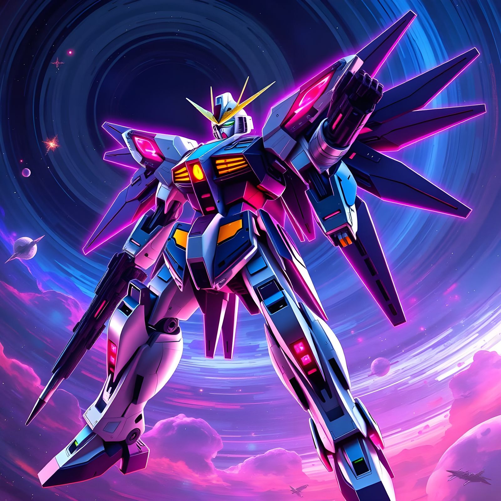Gundam Exia Repair III, a Futuristic Mobile Suit in Cosmic S...