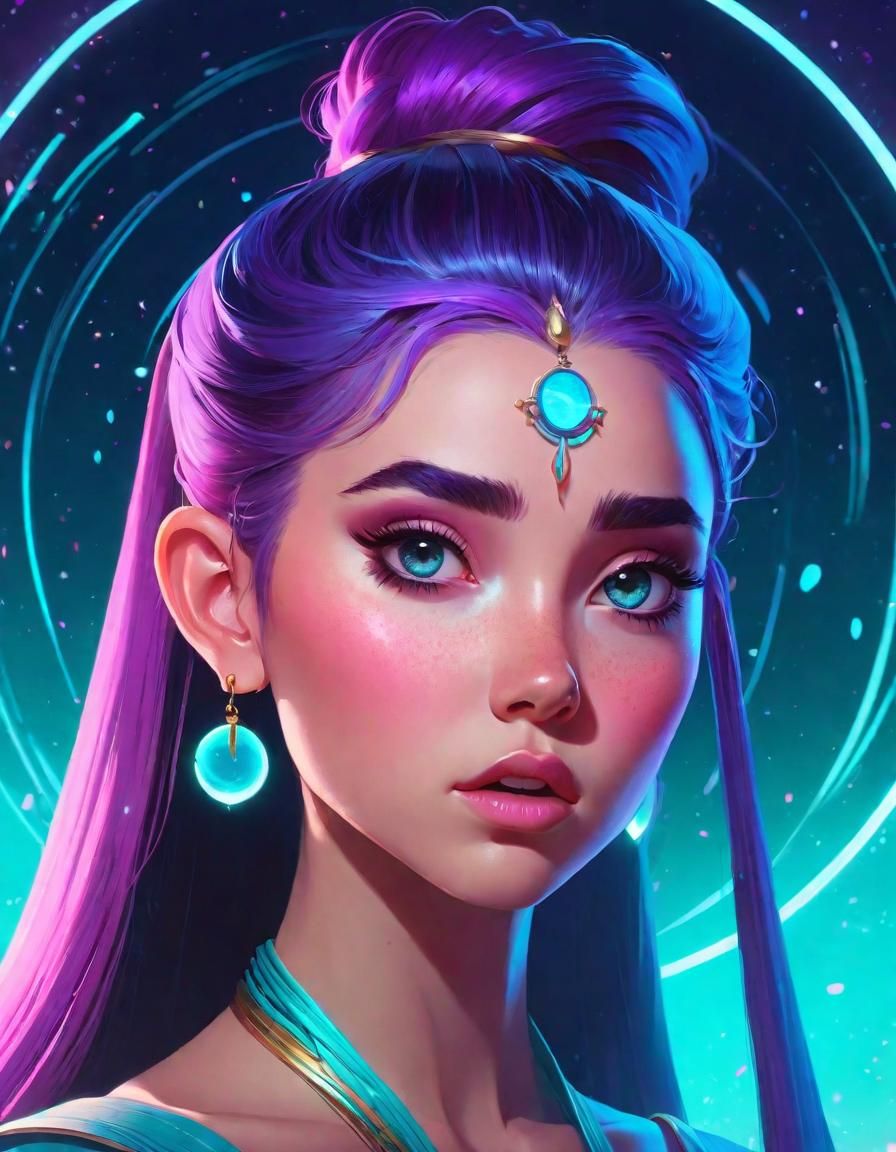 Priestess with Violet Hair in Cinematic Style