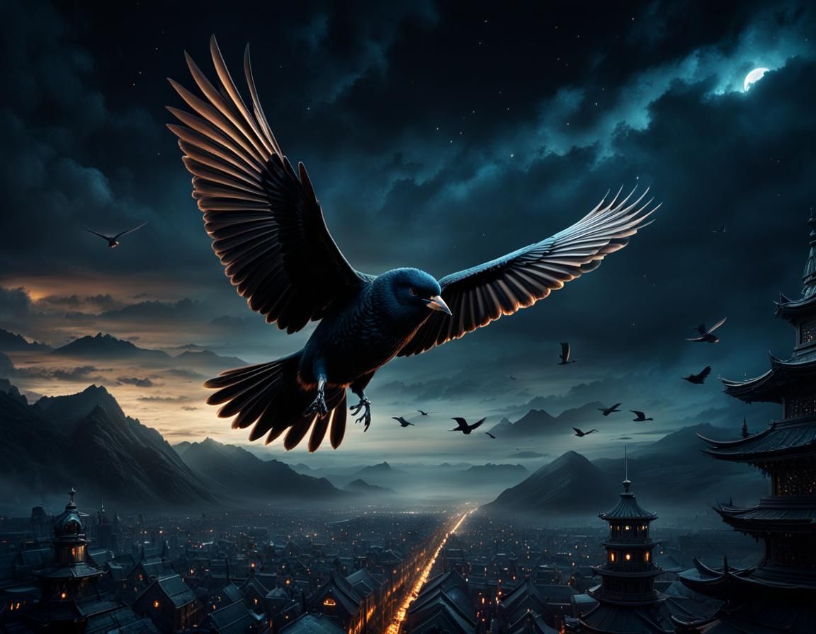 Black Bird Soaring in the Night: Digital Matte Painting