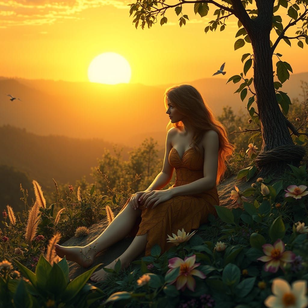 Peaceful Golden Sunset in Edenic Paradise