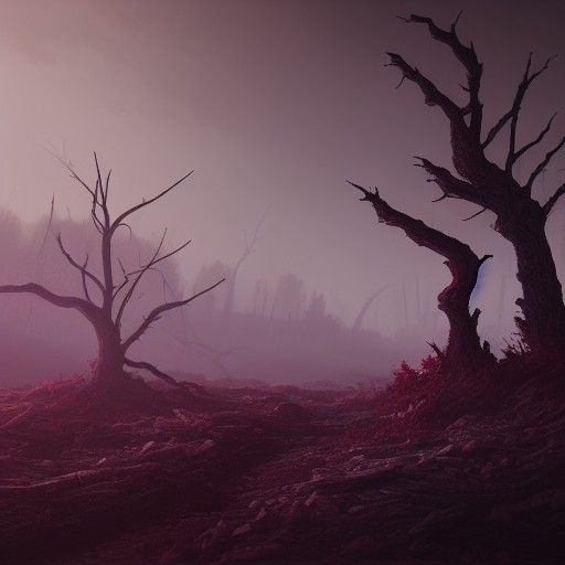 Ominous Landscape with River of Blood in Baroque Style