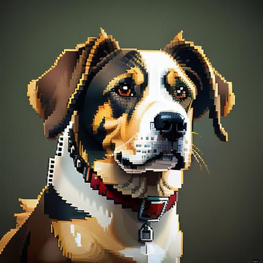 A photorealistic image of a pixel art image of a dog.