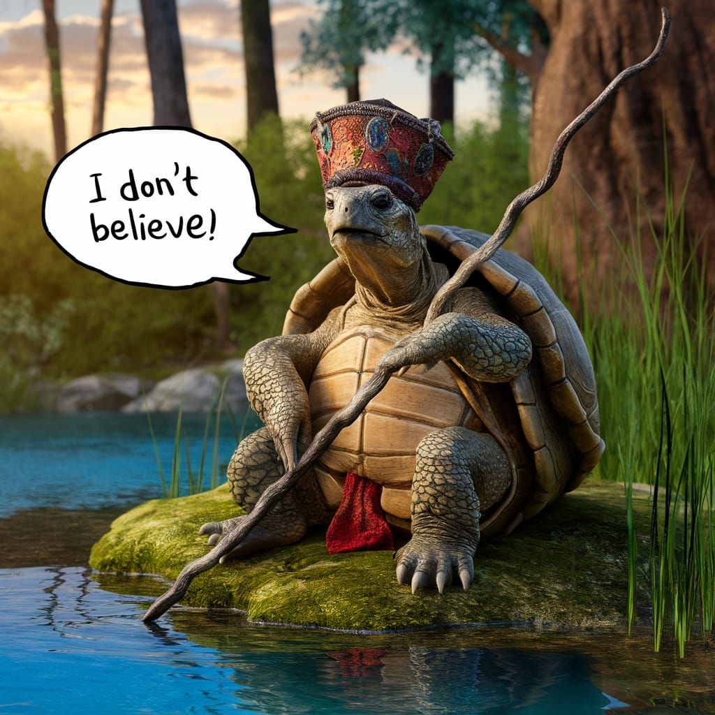 Wise Turtle with Speech Bubble in Forest