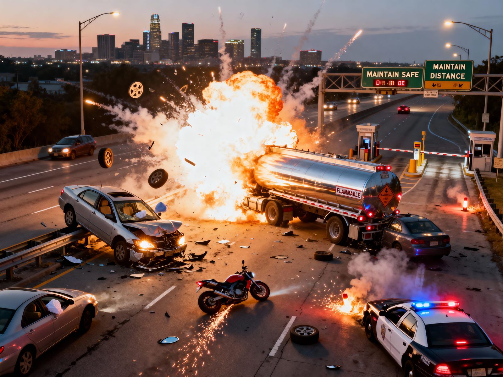 Dramatic Multi-Car Pileup on Interstate 95 at Twilight