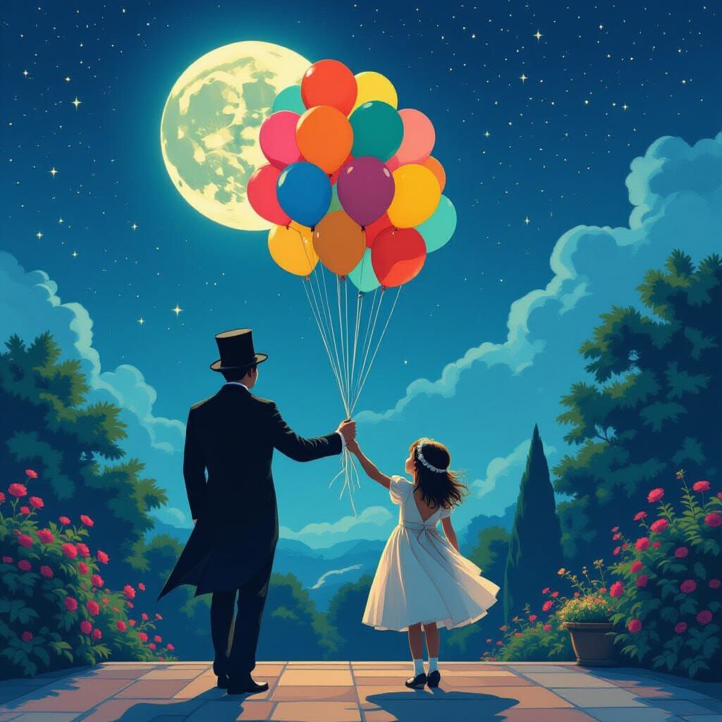 Magical Moonlit Ascent in Graffiti Street Art Style