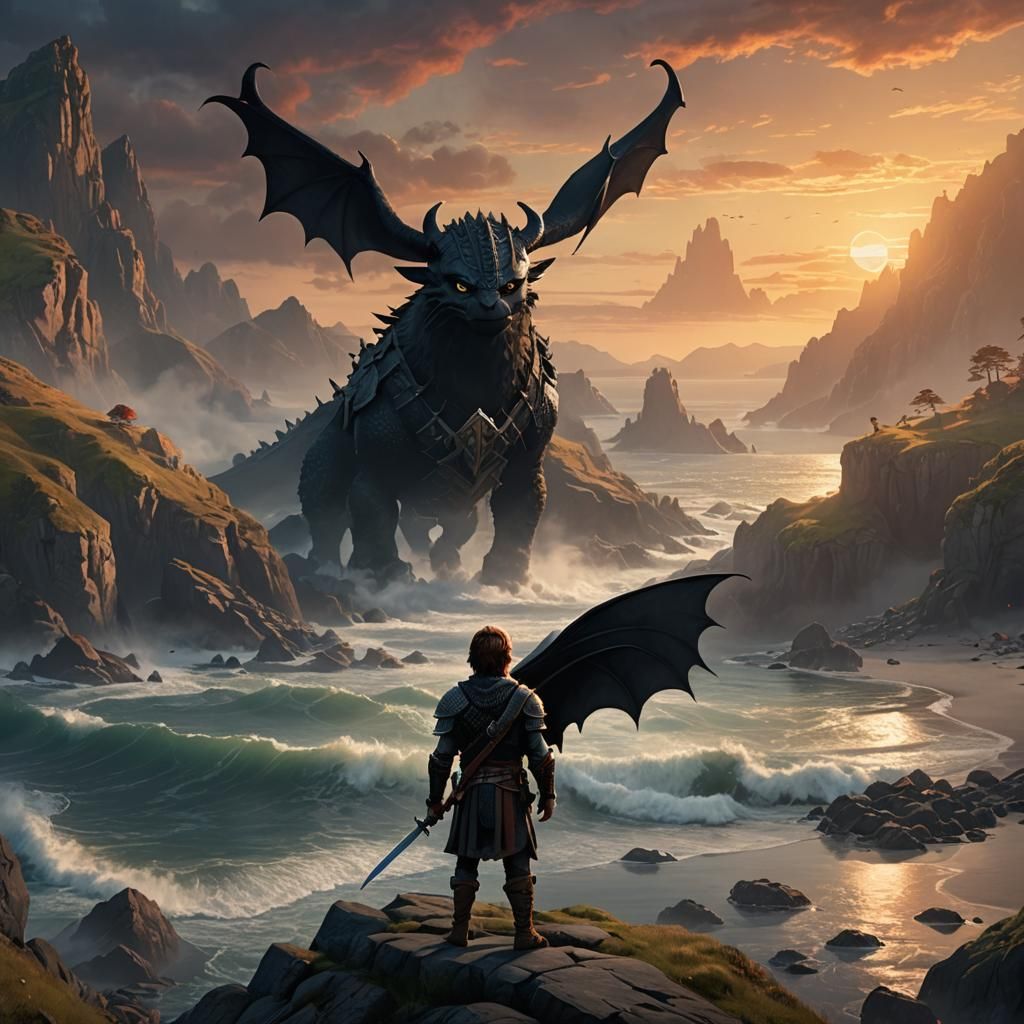Hiccup and Toothless: Fantasy Art on Rugged Coastline
