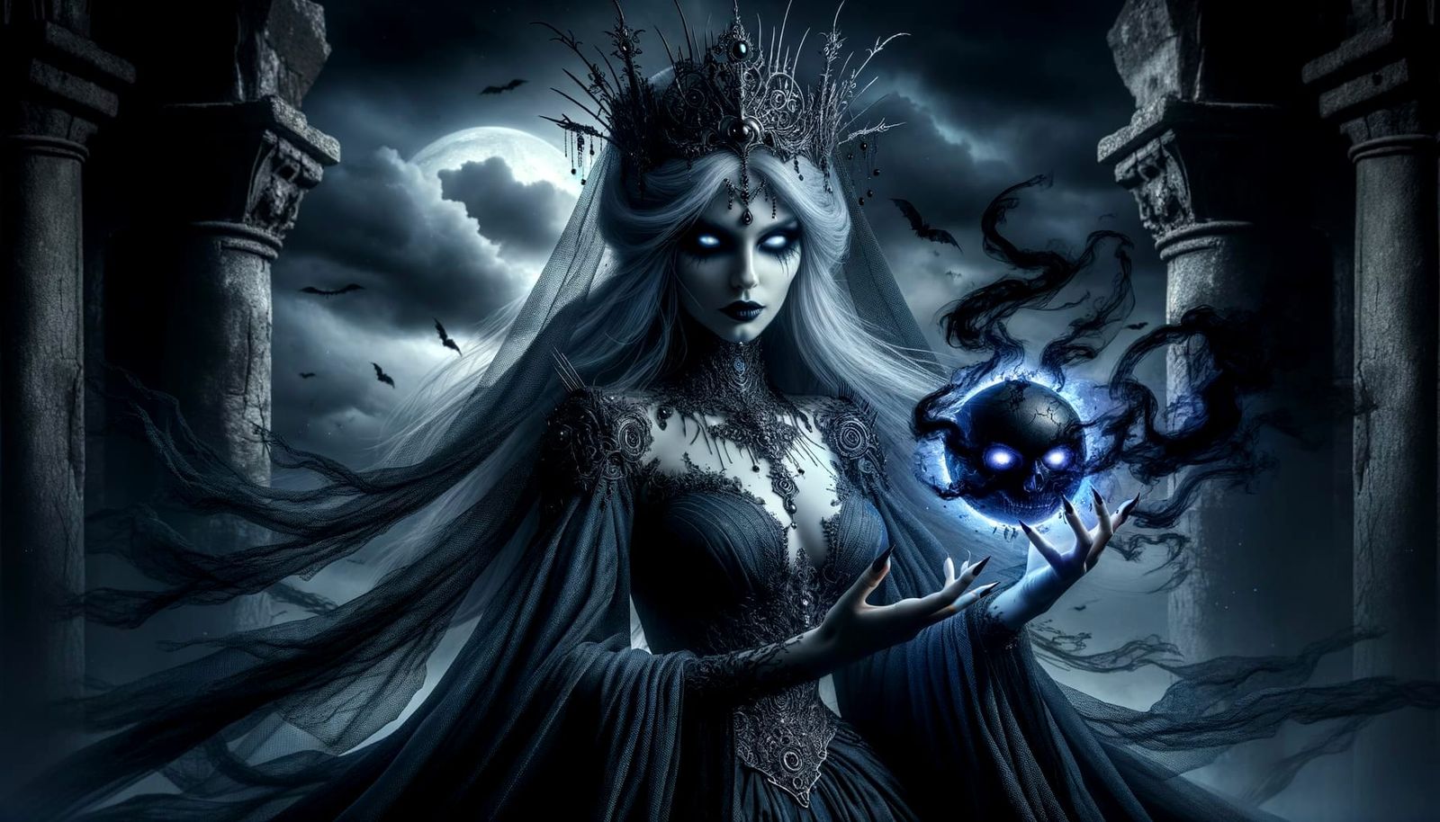Dark Sorceress of the Void in Gothic Setting