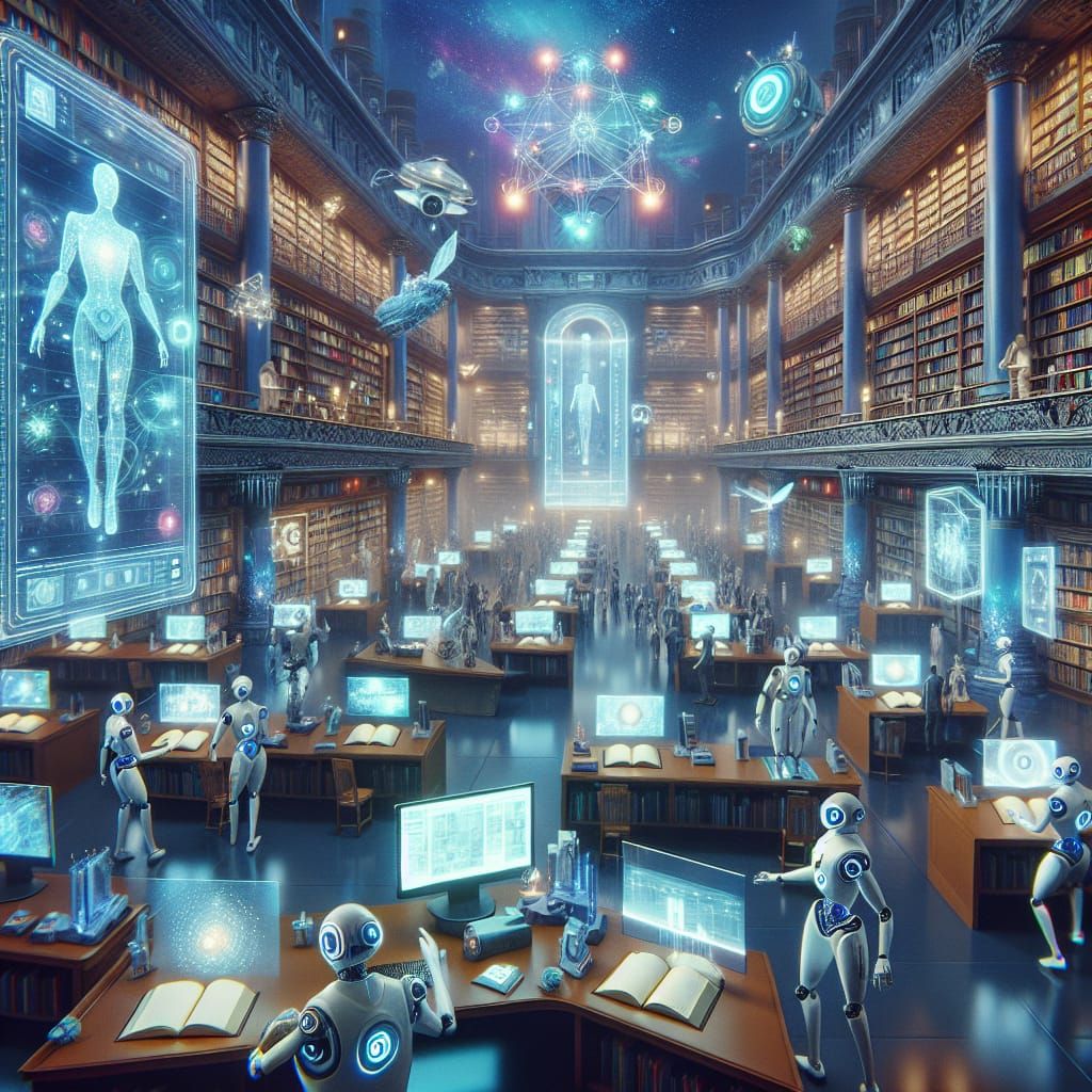 AI-Enhanced Future Library with Holographic Displays