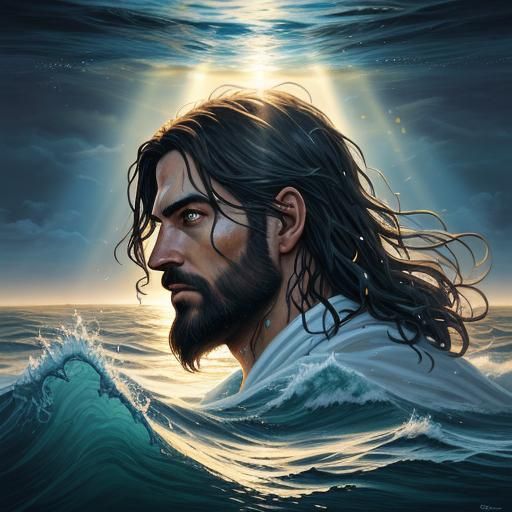 Jesus Christ in Ocean Waves Acrylic Painting