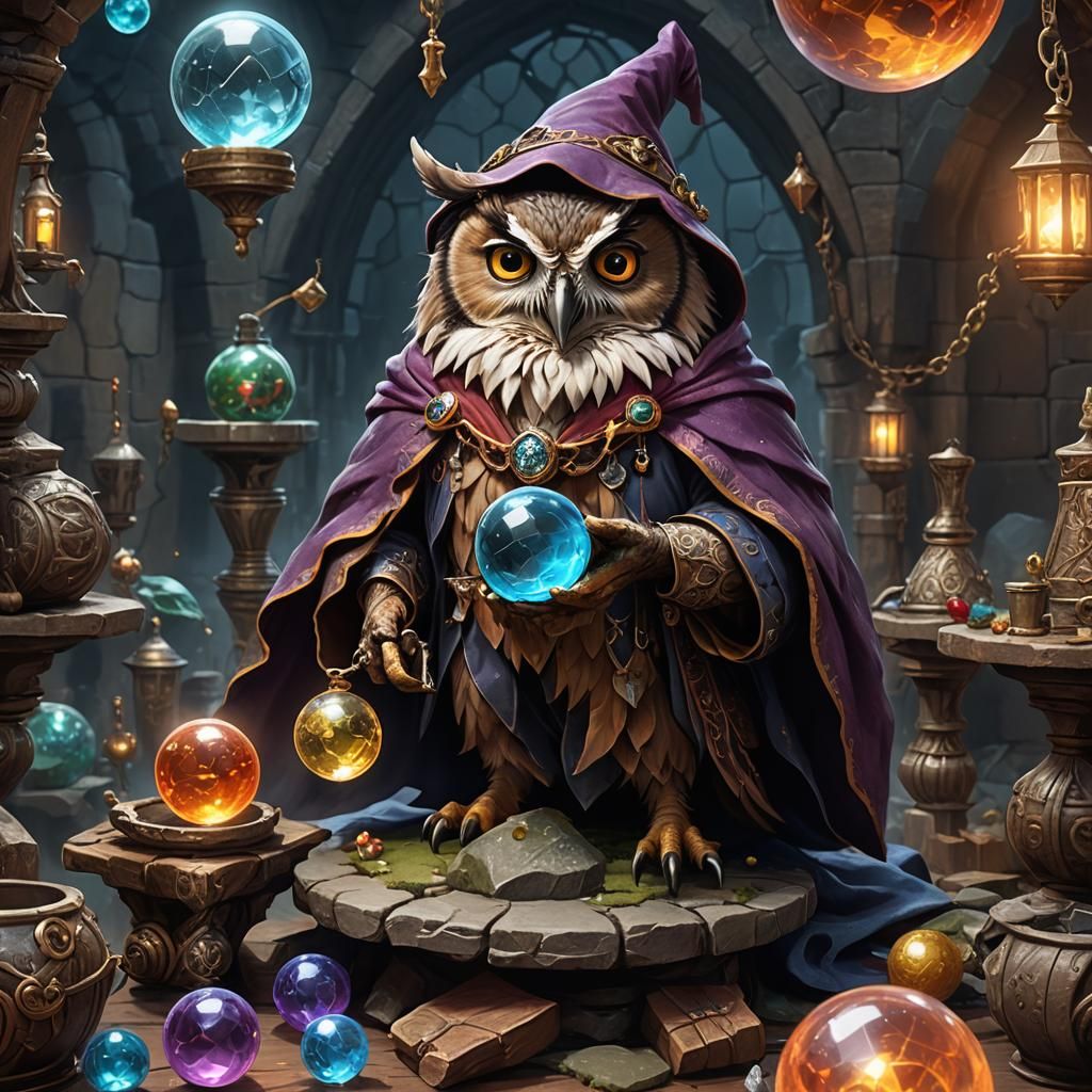 Fantasy Owl Wizard Conjuring Enchantments