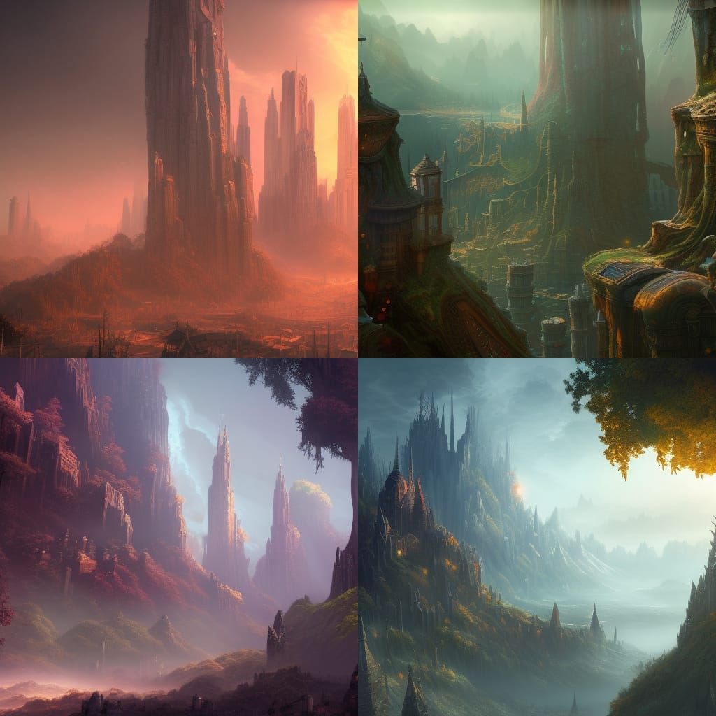 Ethereal City Tree Concept Art in Deep Fantasy Style