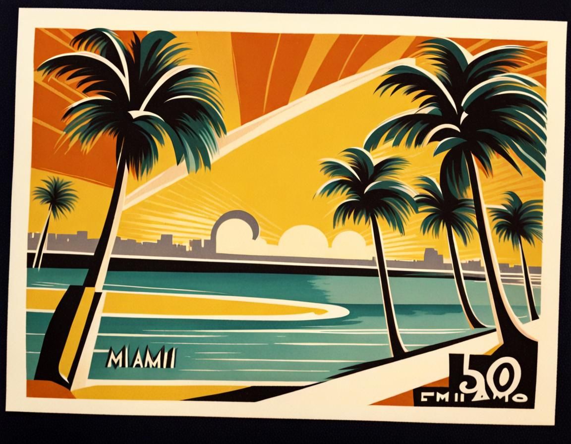 Vintage Art Deco Miami Beach Postcard