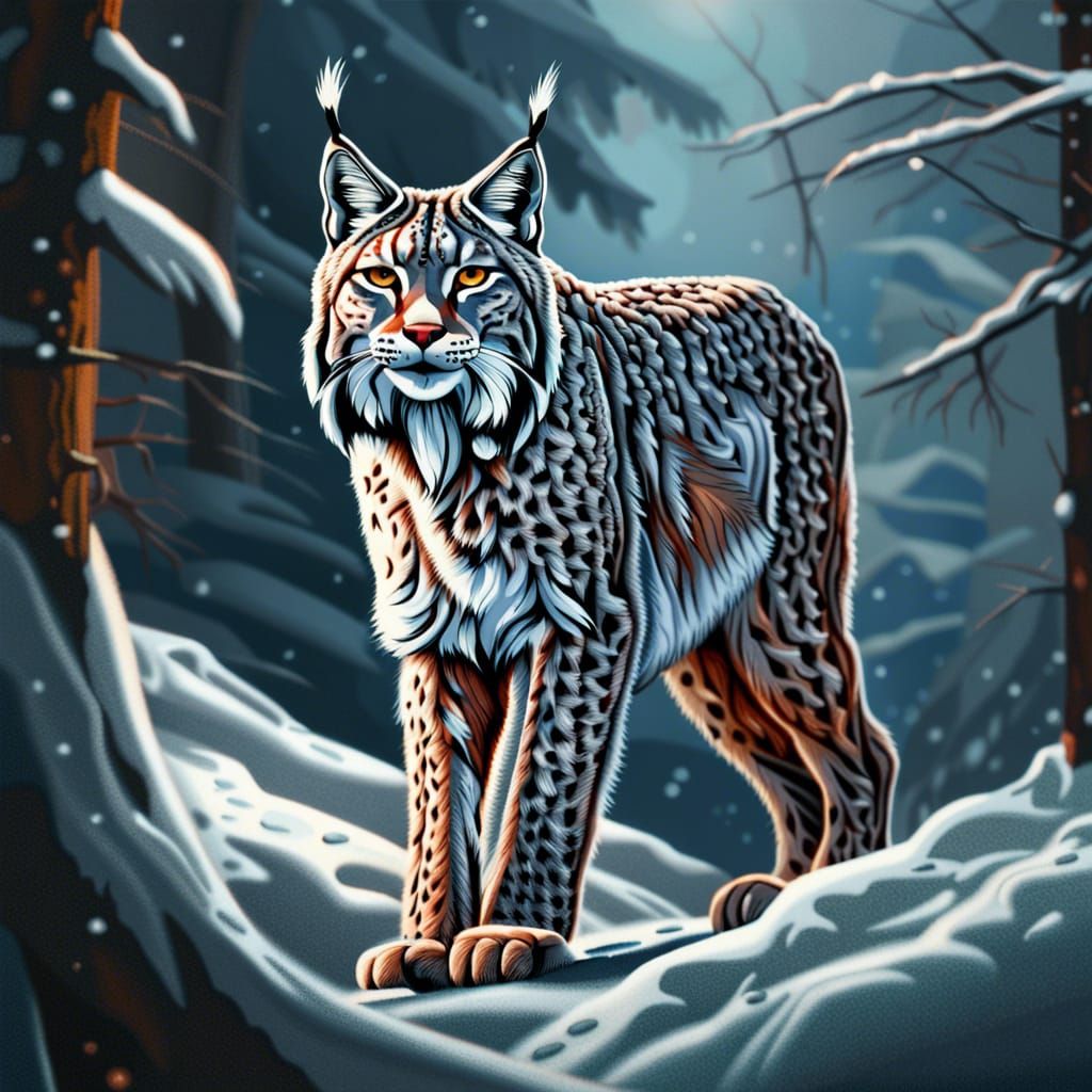 Hyperrealistic Lynx in Winter Landscape