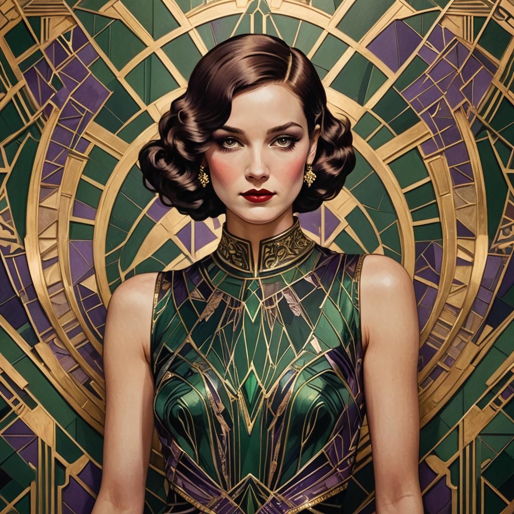 Art Deco Woman in Fashion Designed Dress