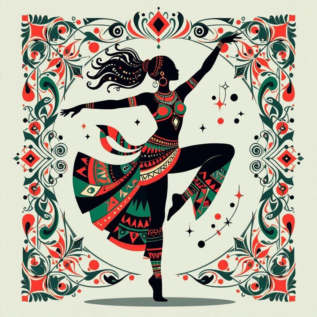 Dynamic Dancer in Tribal Vector Art Style