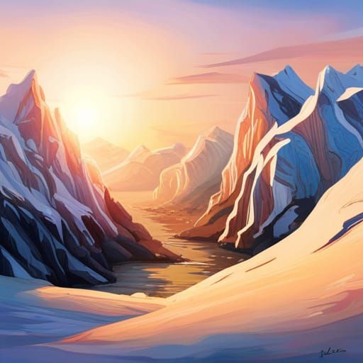 Cinematic Icy Winter Landscape with Mountains