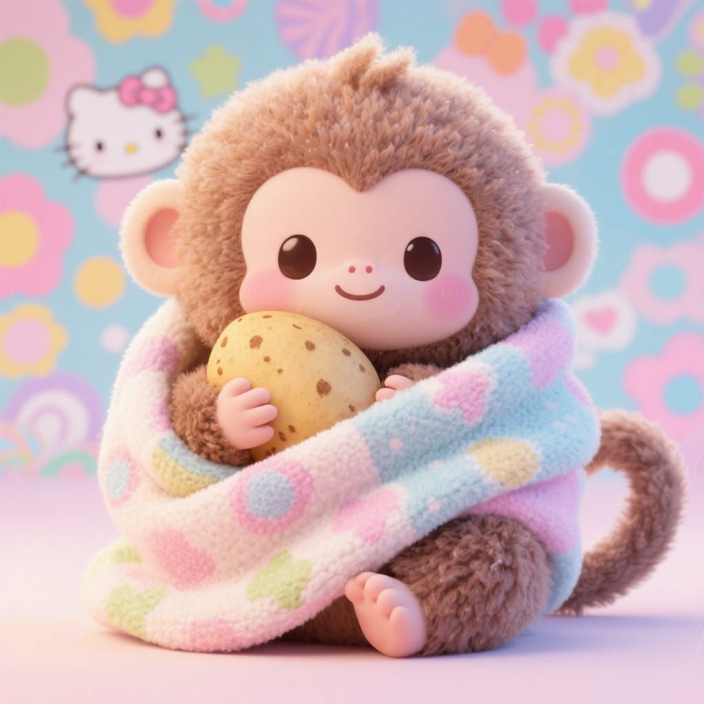 Kawaii Marmoset Monkey in Sanrio Style