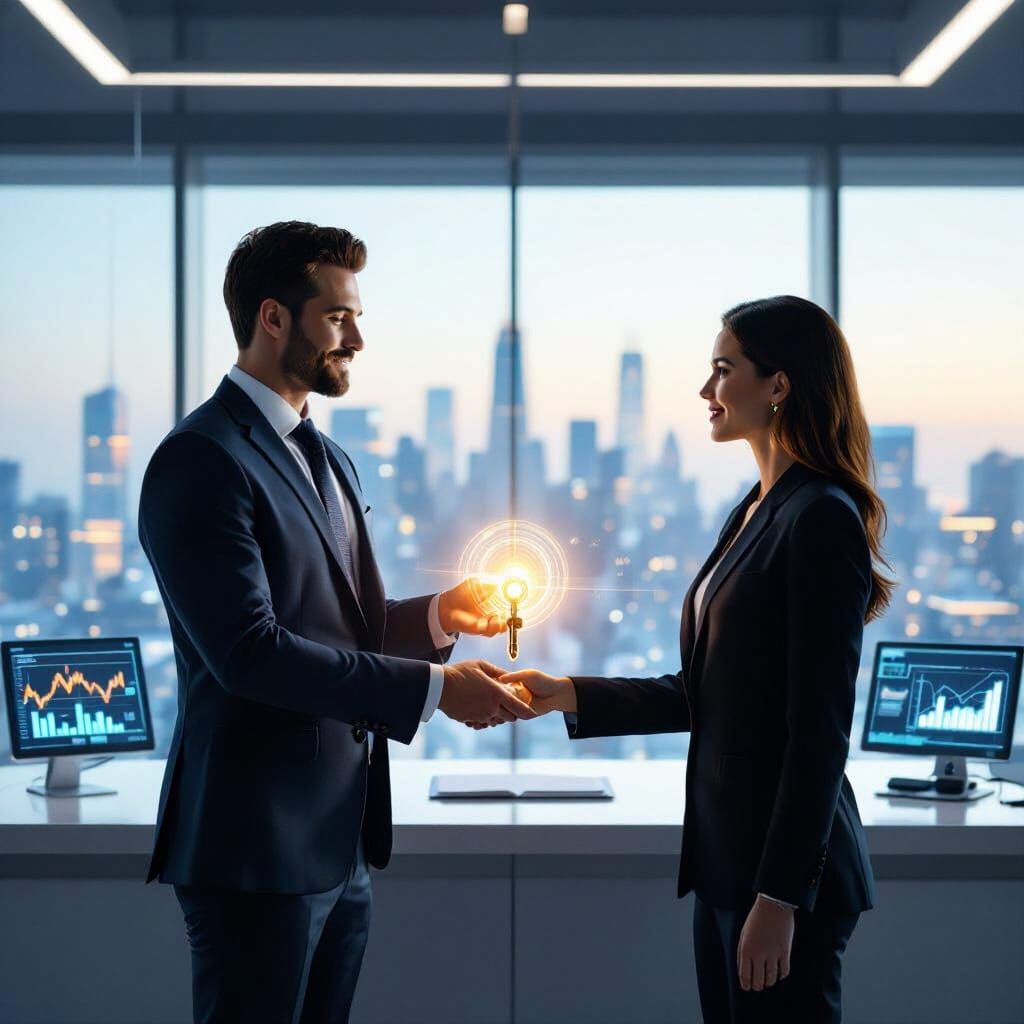 Futuristic Lawyer Hands Key to Entrepreneur