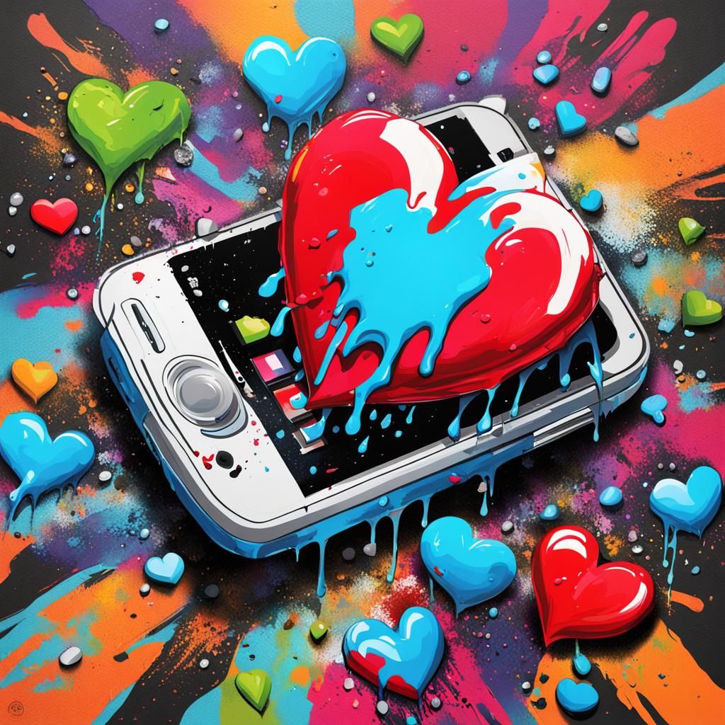 Broken Phone Broken Hearts in Graffiti Art