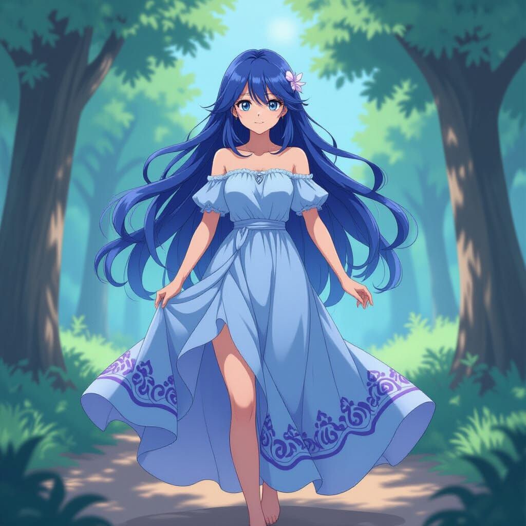 Anime Girl with Blue Hair in Cel-Shaded Style