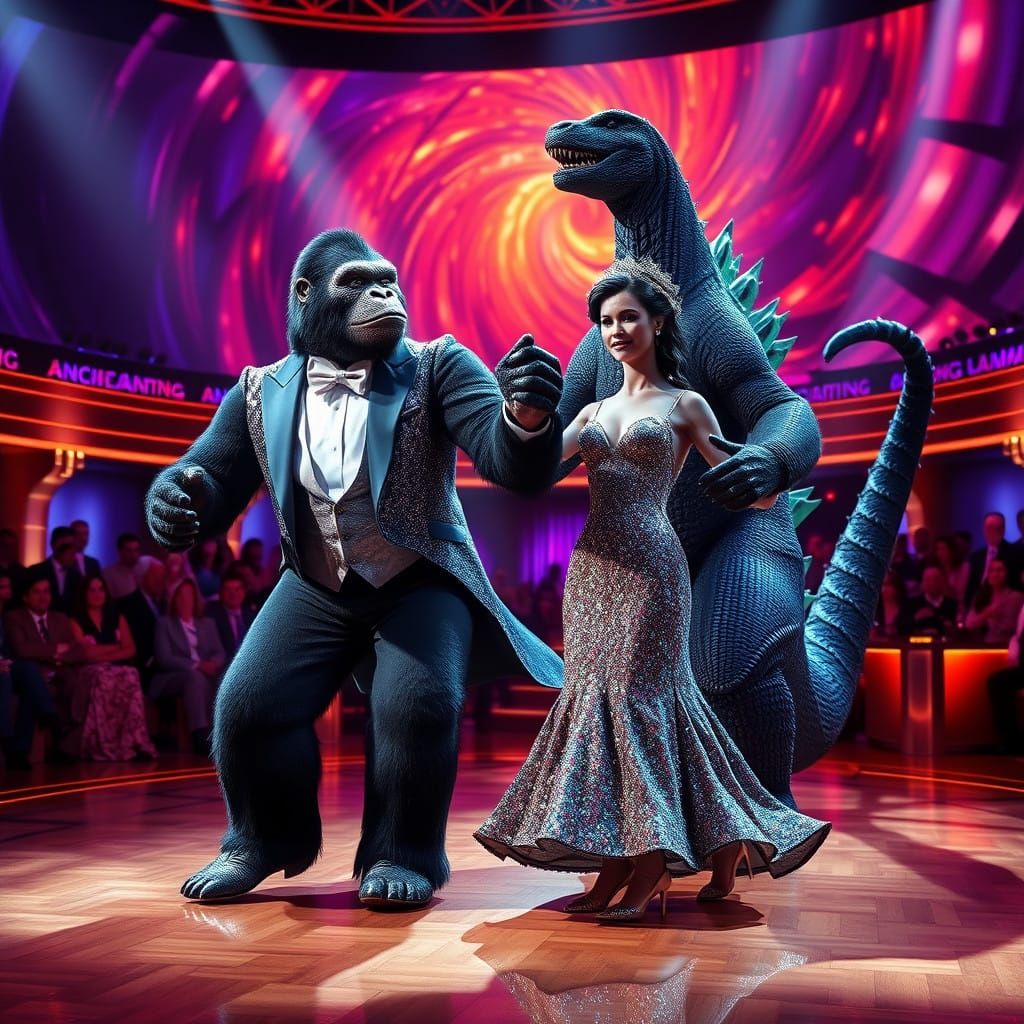 King Kong and Godzilla in Enchanting Ballroom Dance