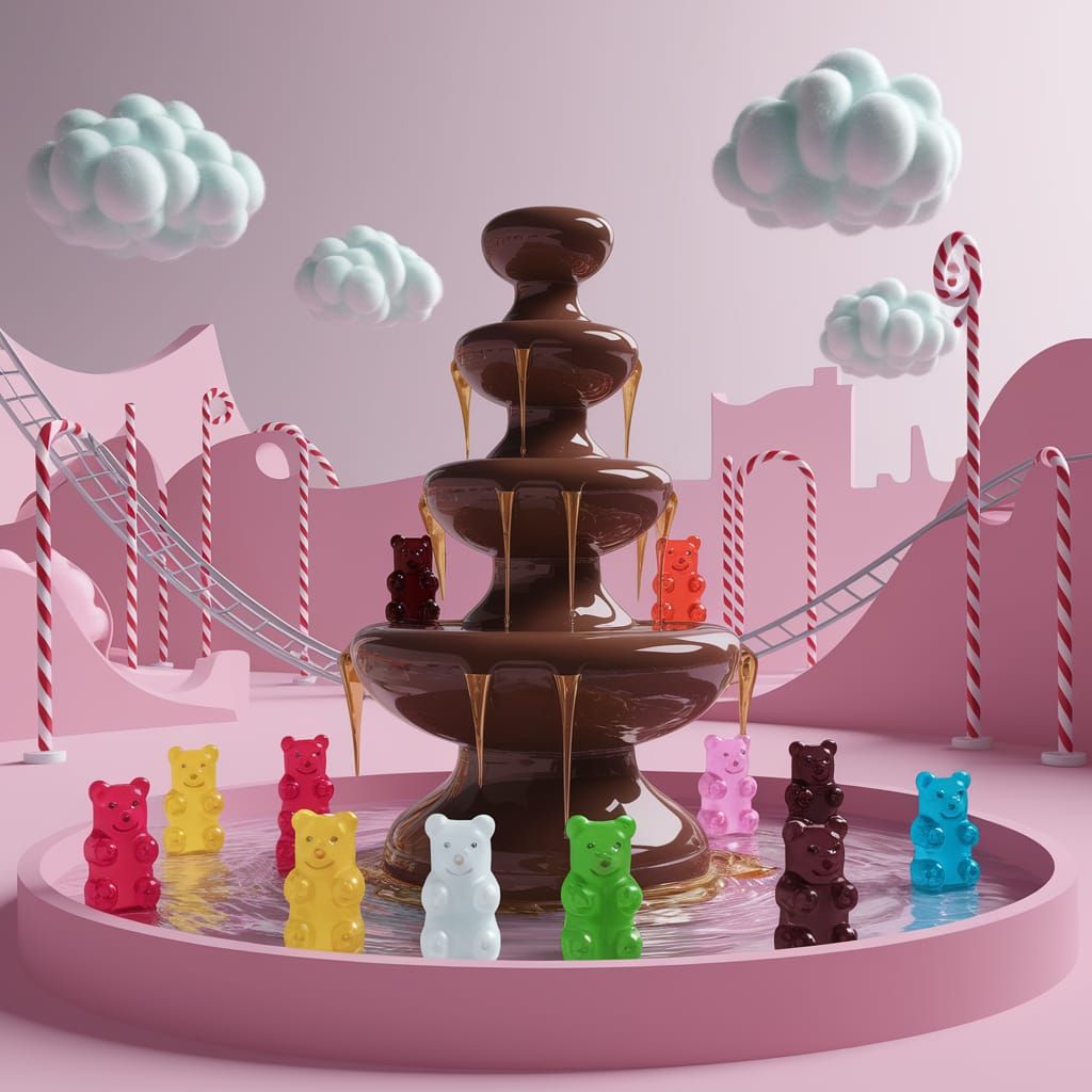 Gummy Bears' Whimsical Chocolate Fountain Adventure