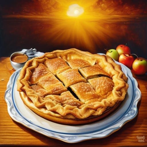 Vibrant Oil Painting of an Appetizing Apple Pie