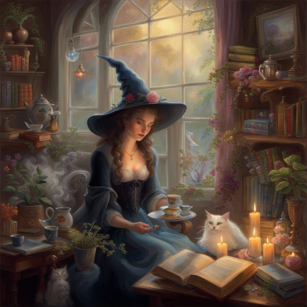 Ethereal Witch Tea Party with Cat