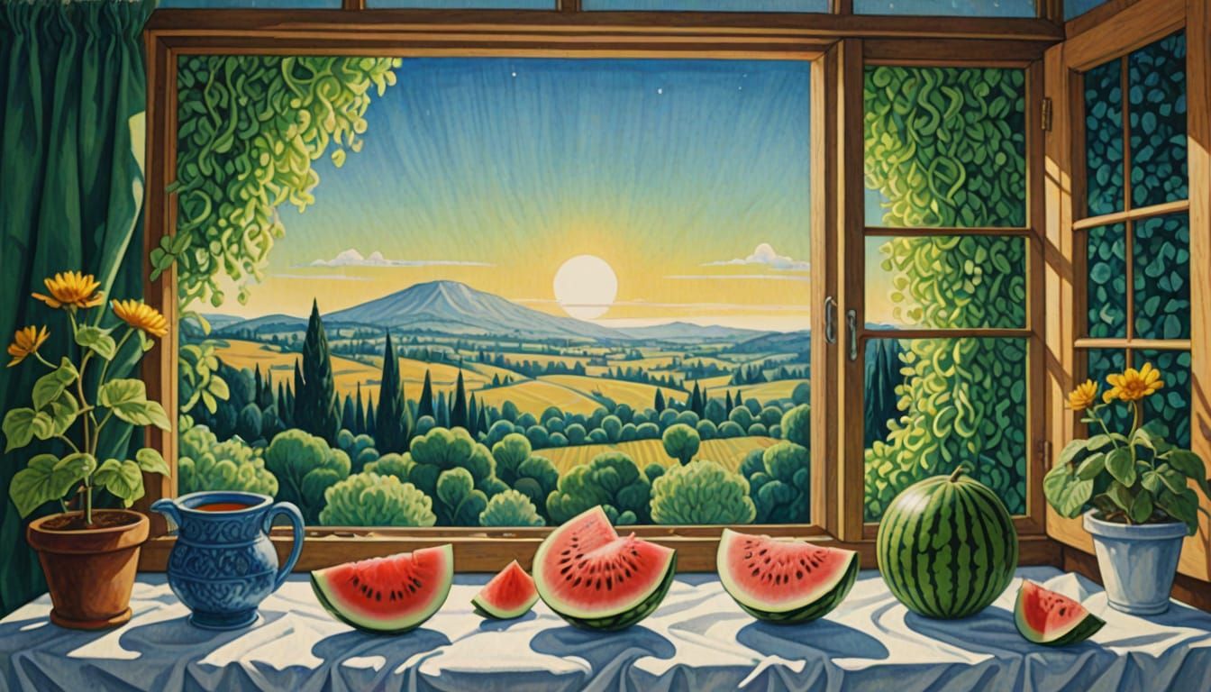 Colorful Window View in Expressionist Style