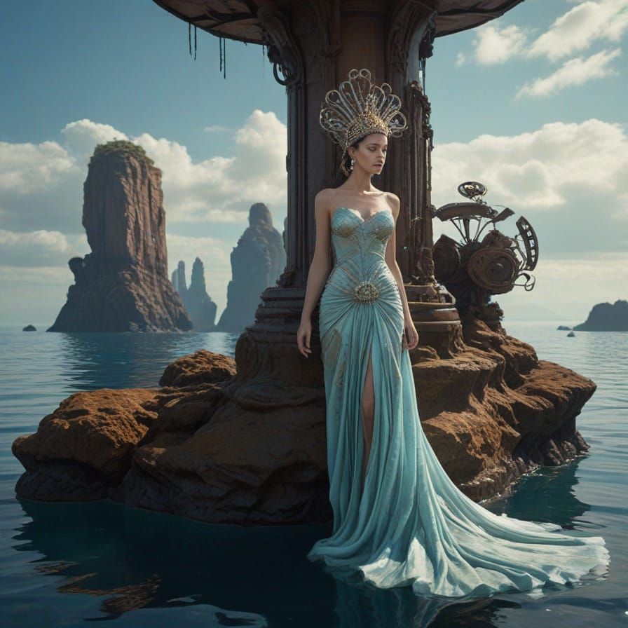 Surreal Underwater World with Floating Islands and Mechanica...