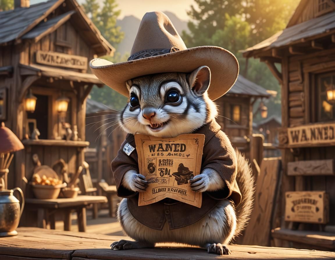 Siberian Squirrel Bandit in Wild West Town as 3D Art