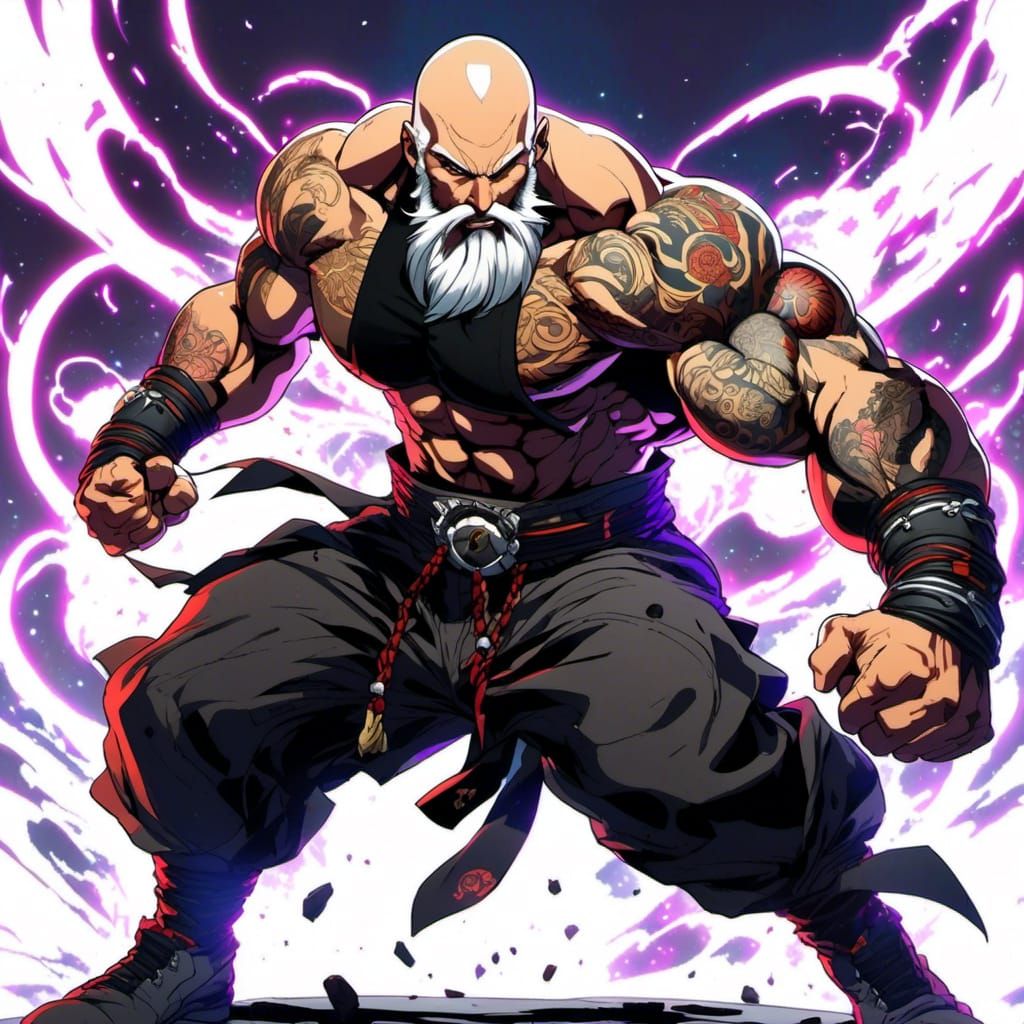 Anime Fighter Punches Opponent in Arena Setting