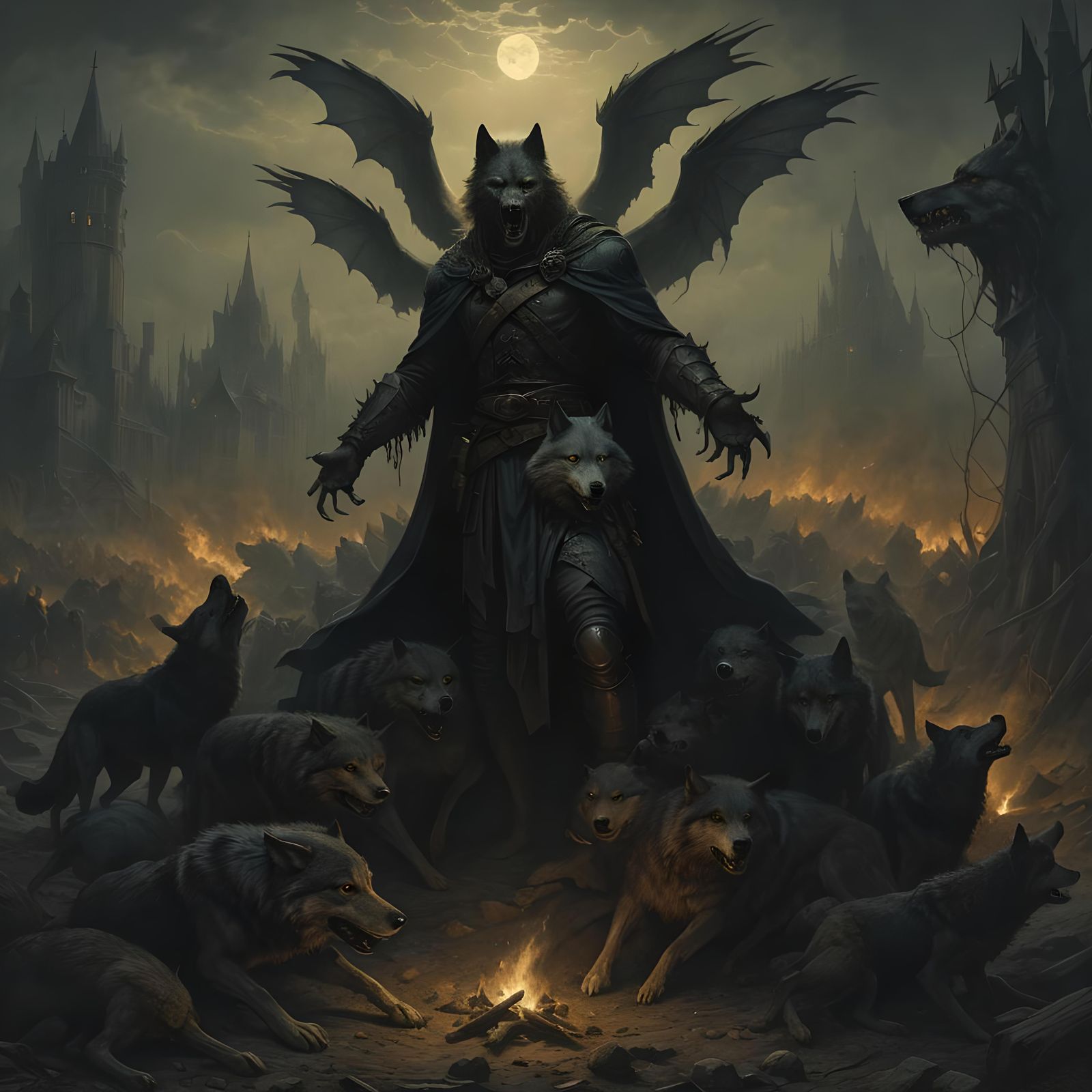 Haunting Wolves in a Dark Horror Scene