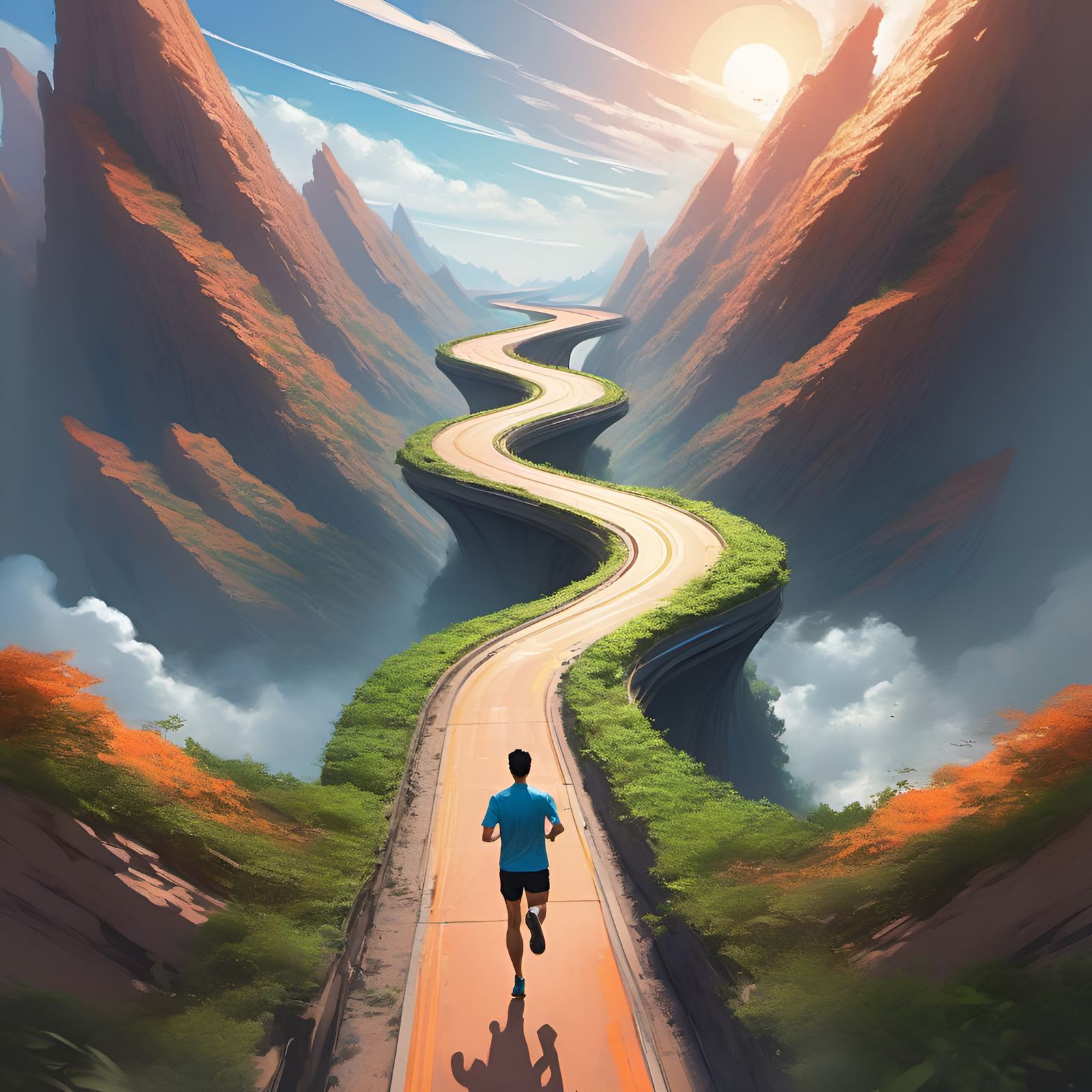 Runner on Mountain Path: Digital Rendering
