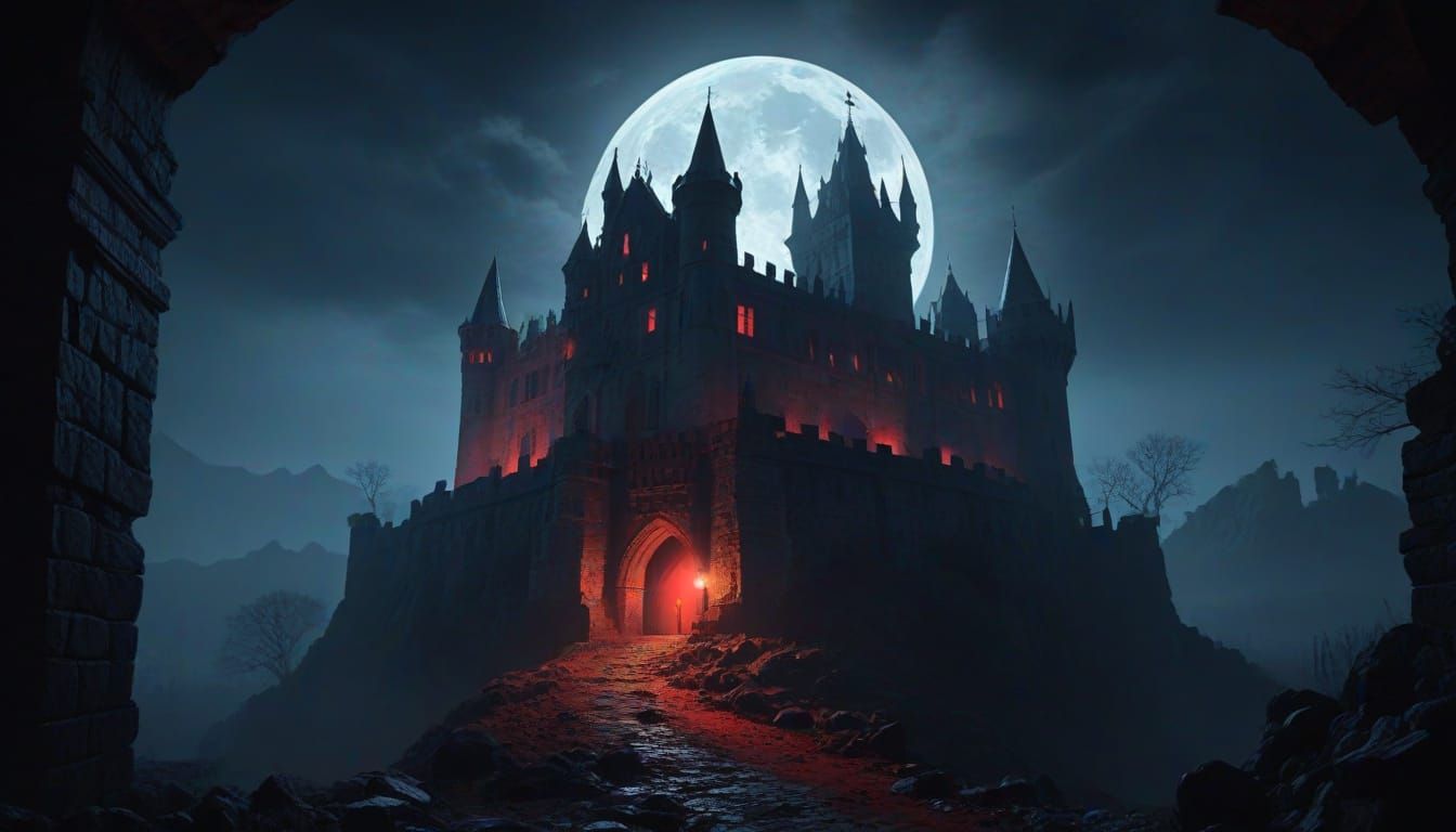 Countess Dracula's Castle Under Blood Moon